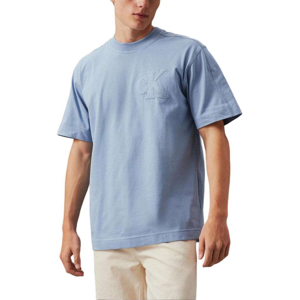 Calvin Klein Jeans Textured Logo Solid Color Crew Neck Short Sleeve T-Shirt Men Tops Light-Blue J30J325657-CFF