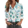 Women's Christmas Print Casual Half-Open Collar Long Sleeve Shirt