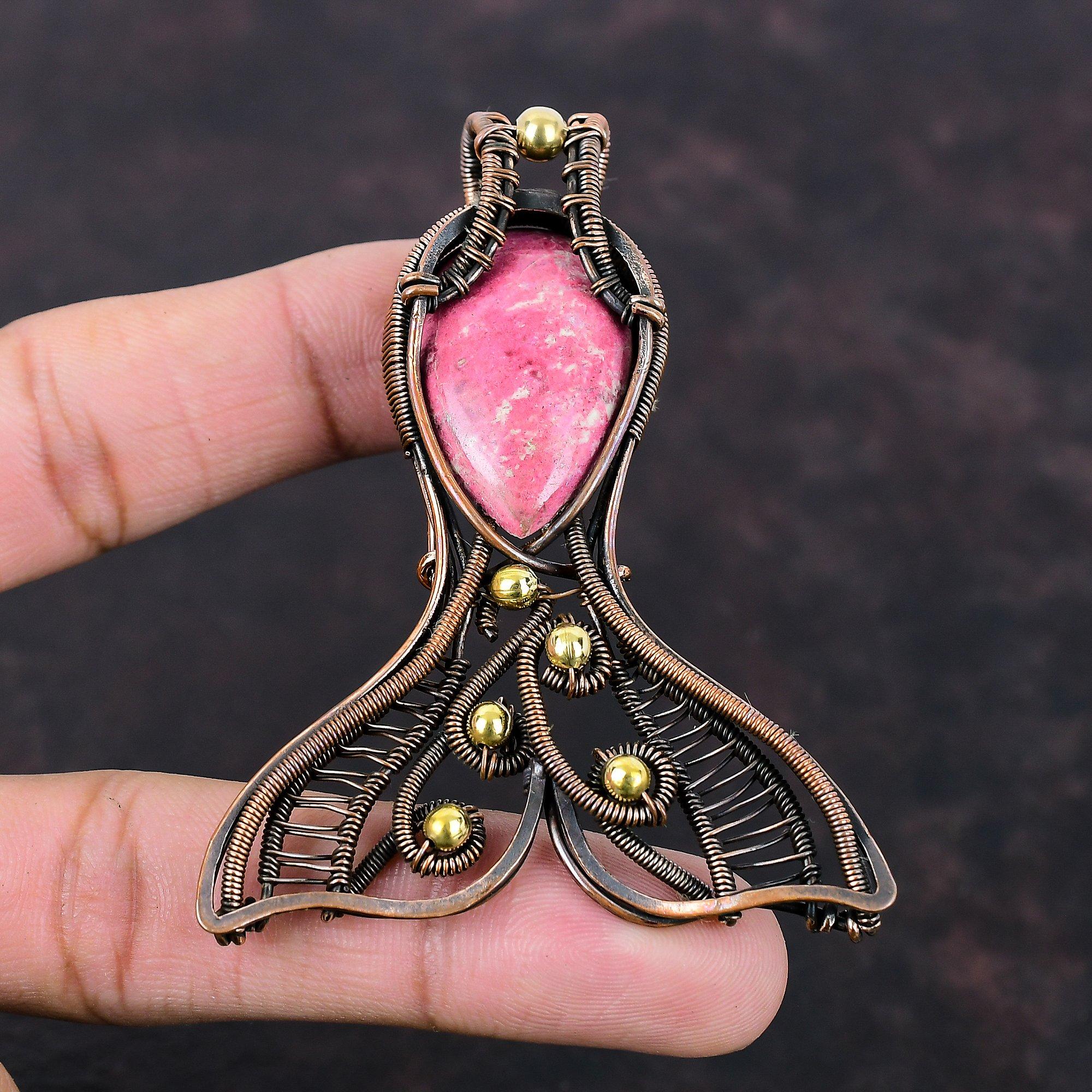 

Thulite Pendant Copper Wire Wrapped Pendant Natural Gemstone Pendant Thulite Jewelry Handmade Fish Pendant Copper Wire Jewelry Gift For Mom