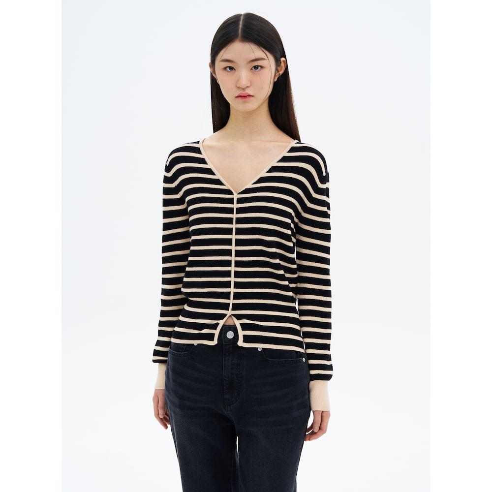 8SECONDS Striped Cardigan-Style Pullover Black