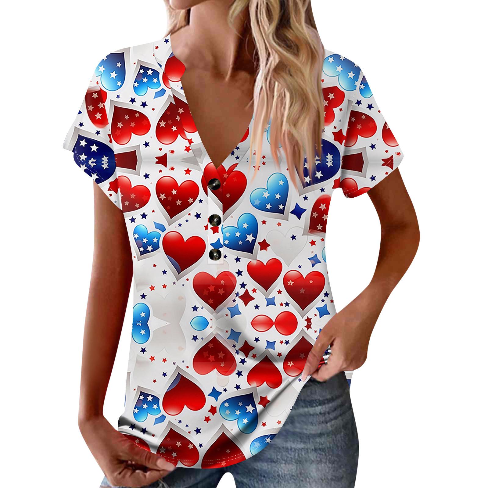 

Женские новые пуговицы с V-образным вырезом, модная футболка с коротким рукавом и винтажным принтом, топы, повседневные топы, свободная футболка, пуловер, повседневные свободные топы с принтом L синий