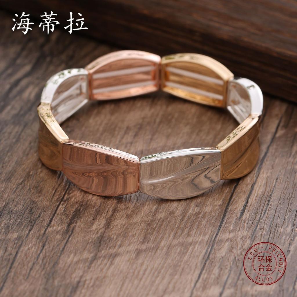 Three-color irregular environmentally friendly alloy splicing elastic bracelet, fashionable men's and women's versatile bracelet