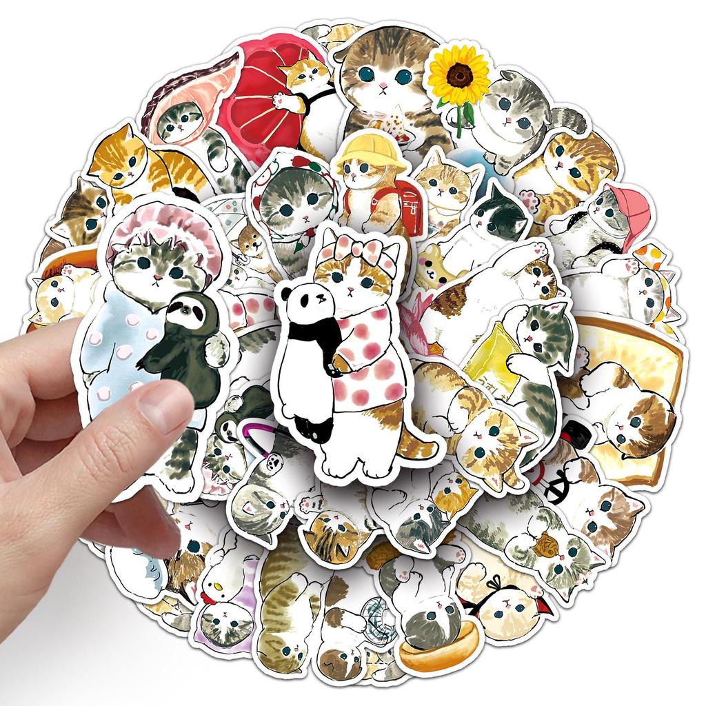 50 Hand-Drawn Cute Kitten Stickers for Kids - Perfect for Decorating Water Bottles, Suitcases, and Skateboards