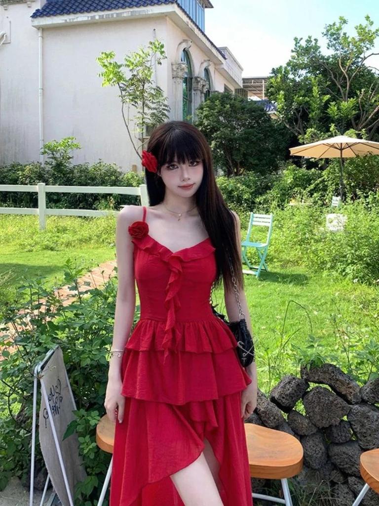 Women's Summer Irregular Mesh Camisole Dress - Waist-Cinching, Slimming, Hip-Hugging Style