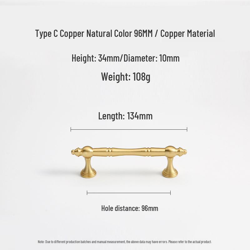 French Light Luxury Gold Brass Drawer Pull Handle