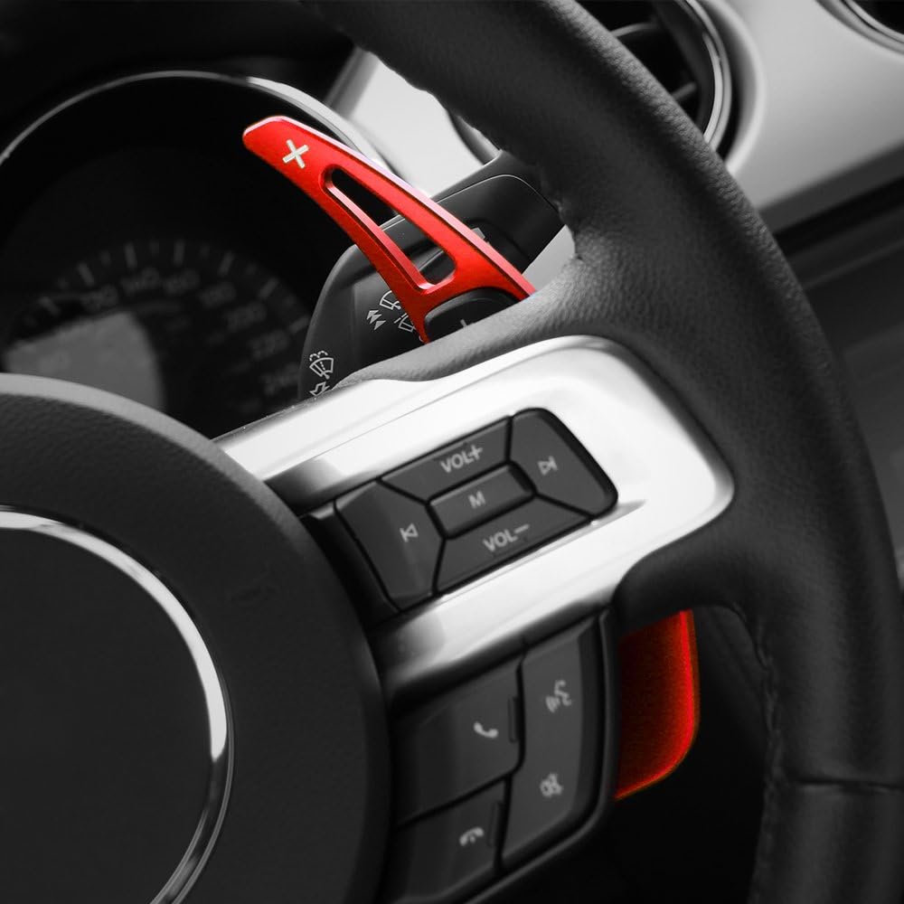 Voodonala Red Steering Wheel Shift Paddle Shifter Trim Cover for Ford Mustang 2015+(2pcs/set)