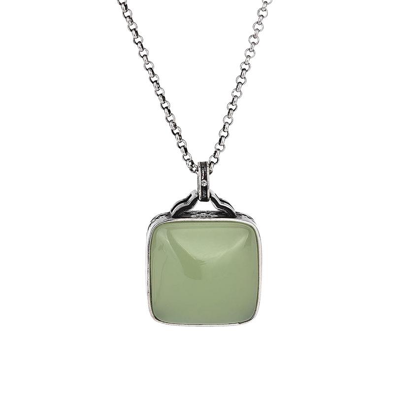 Aieryuan Retro Thai Silver Necklace with Inlaid Imitation Hetian Jade Pendant