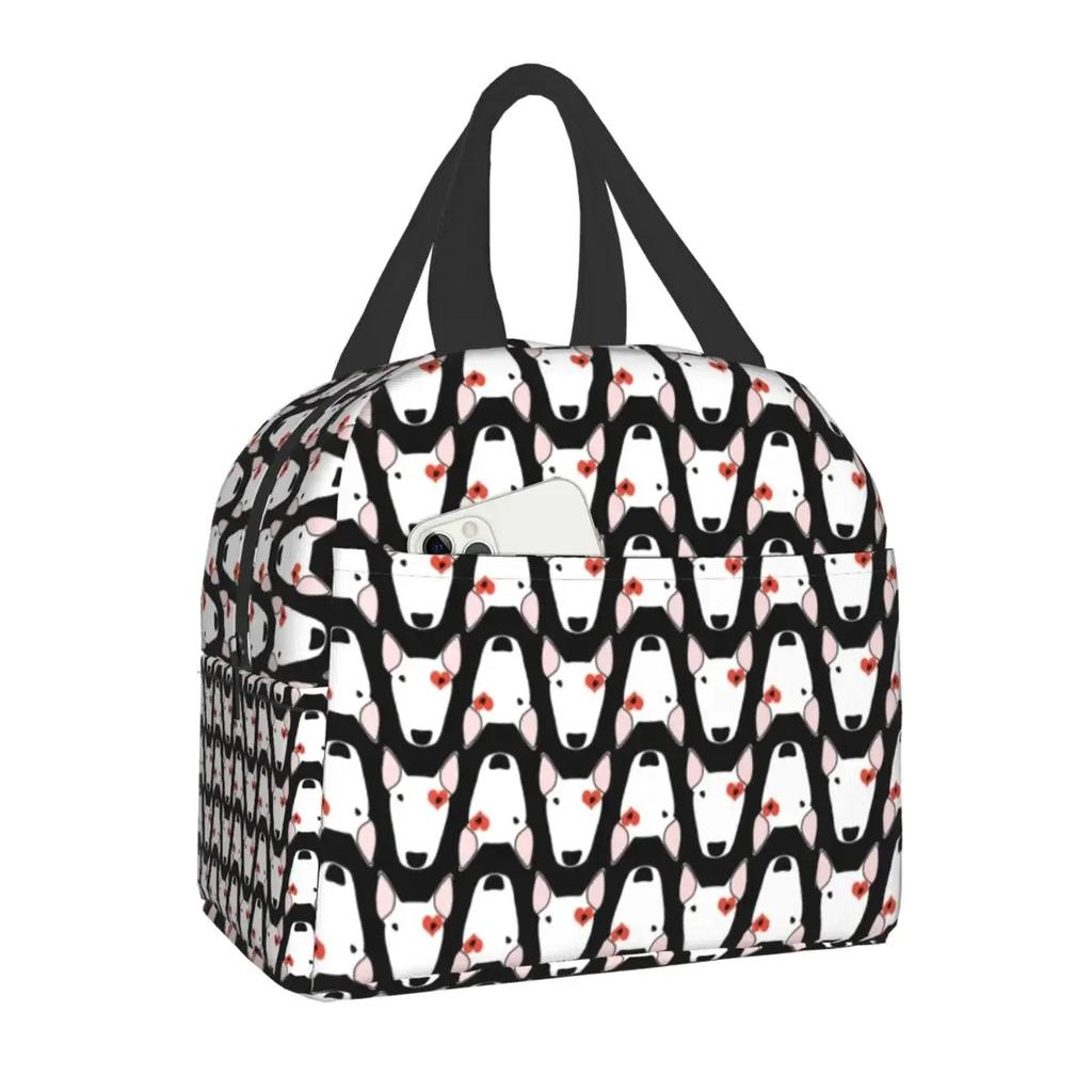 Bull Terrier With Flowers Lunch Box for Women Kids Multifunction Pet Dog Cooler Thermal Food Insulated Lunch Bag Office Work