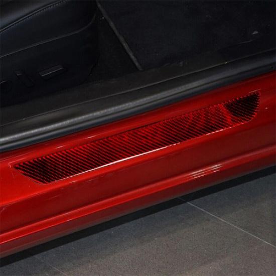 Red Carbon Fiber Interior Front Door Sill Accent Cover Trim For Tesla Model Y/3
