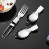 Stainless Steel Folding Spoon Fork Cutter Straw Brush Outdoor Camping Picnic Hiking Collapsible Cutlery Flatware Utensils
