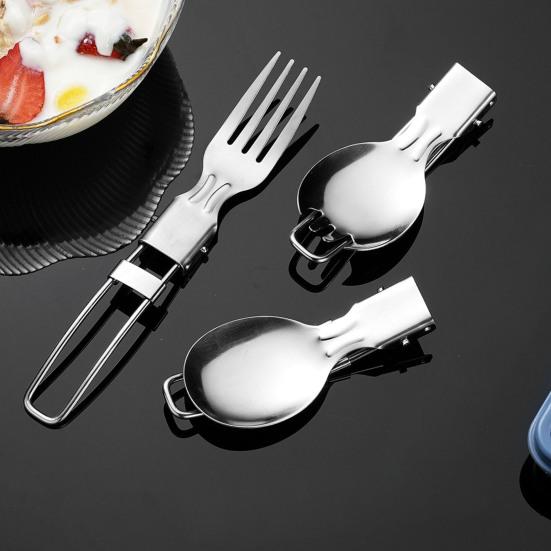 Stainless Steel Folding Spoon Fork Cutter Straw Brush Outdoor Camping Picnic Hiking Collapsible Cutlery Flatware Utensils