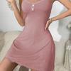 Sexy Elegant Summer Nightgown for Women Lace Trim Ribbed Jacquard Slim Fit Sleepwear Pajama Dress