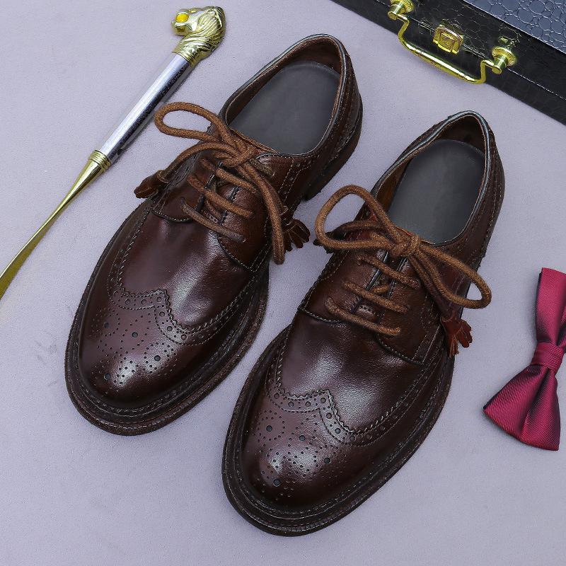 Men's Horse Leather Genuine Brock Carved Leather Bottom Goodyear Business Dress Shoes