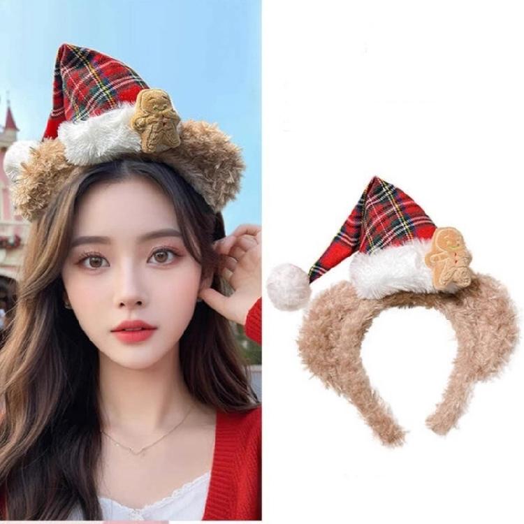 Plush Christmas Headband Festival Bear Hairhoop with Santa Hat Family Gathering Headhoop Holiday Party Props Hairband