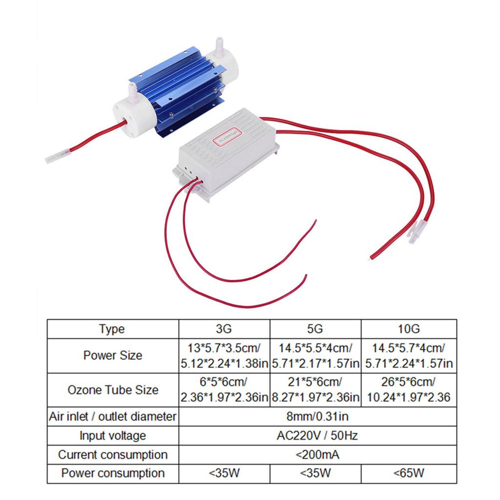 Ozone Generator Ozonator Ionizer Tube Air Purifier Quartz Tube Power Supply 220V 3G