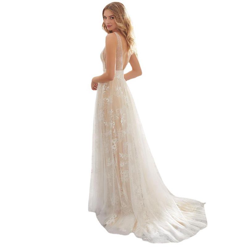 European and American New Wedding Dress Sexy V-neck Sleeveless Lace Wedding Dress