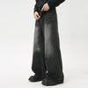 | American high street retro cat whisker washed straight loose commuter black and gray jeans