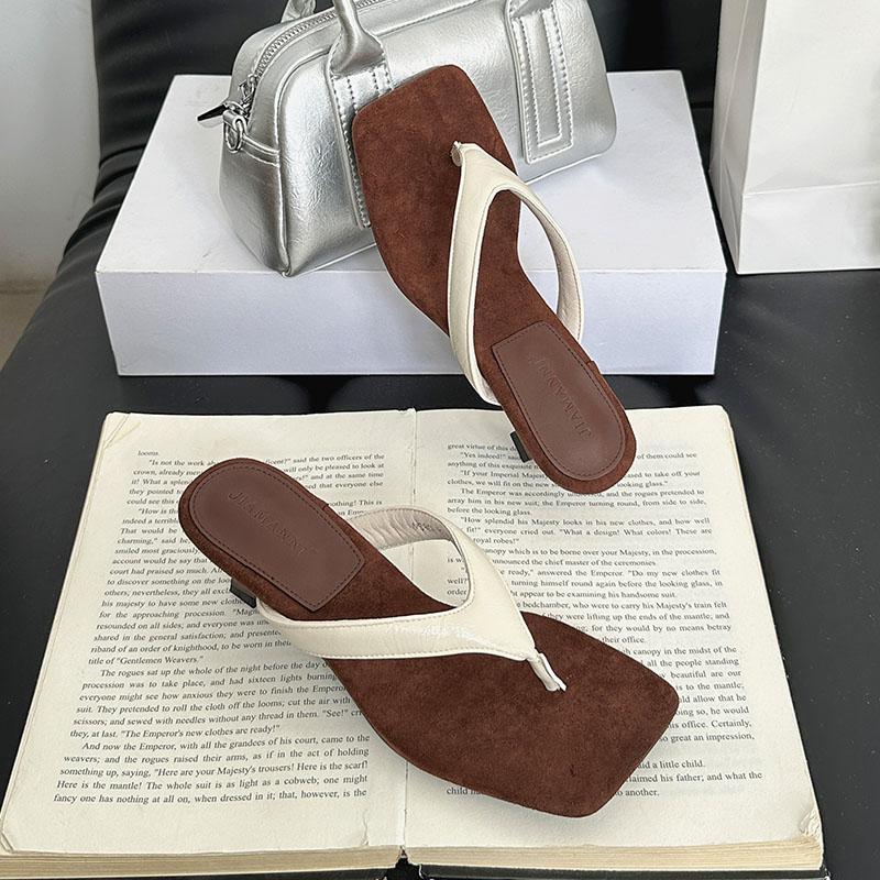 

Fashion Fashion Square Toe Ladies Low Heel Slippers Shoes Footwear Female Slides Sandals Women Heeled Slippers Shoes Flip flops Pumps 35 бежевый