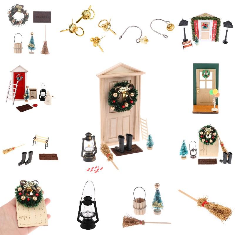 High Quality 1 Set Dollhouse Accessories Mini House Atrium Tree Wreath Broom Carpet Bucket DIY Christmas Atmosphere Dooryard Scene Ornaments