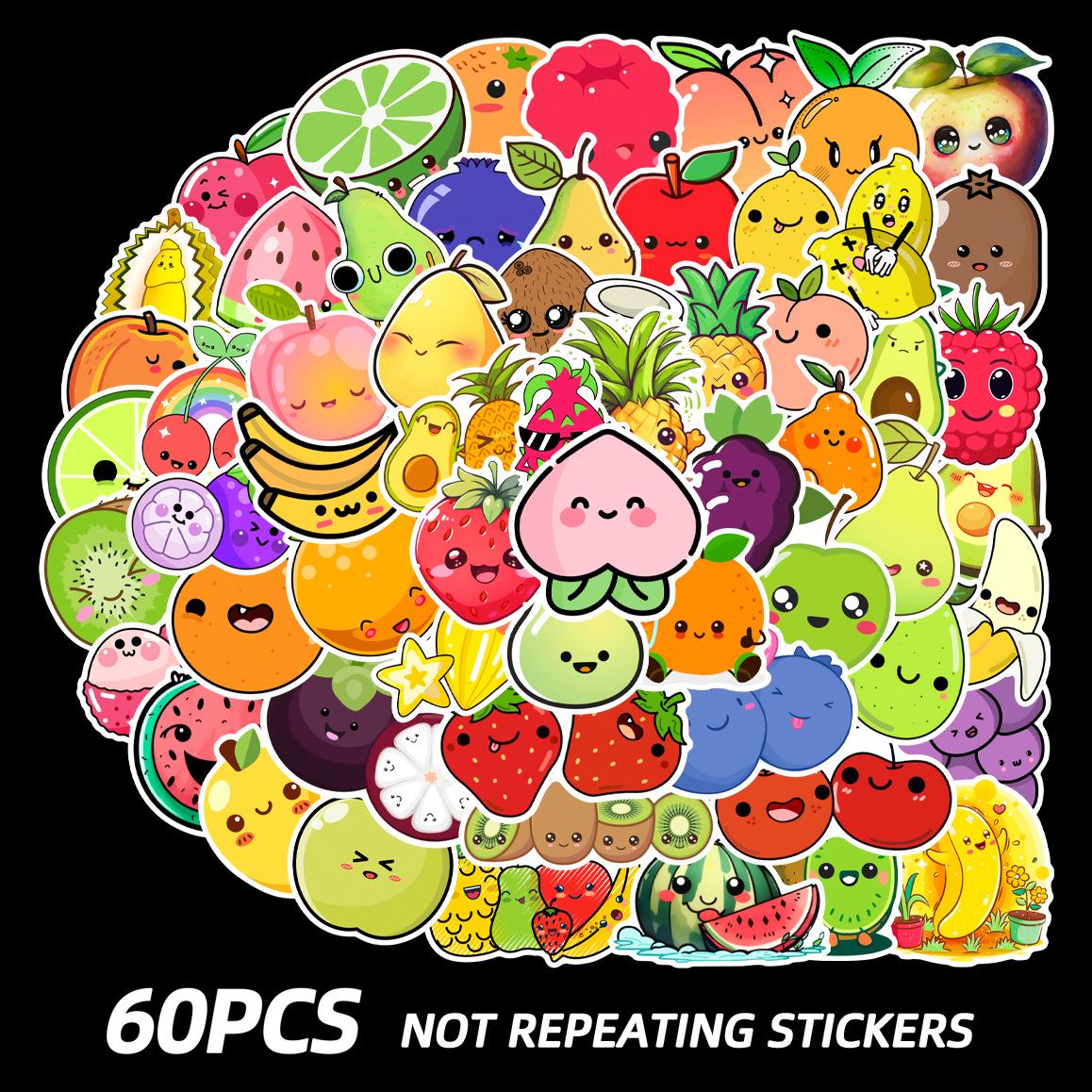 60 Waterproof Cartoon Fruit Graffiti Stickers for Phone, Tablet, Guitar, and Laptop 60 Unique Sheets