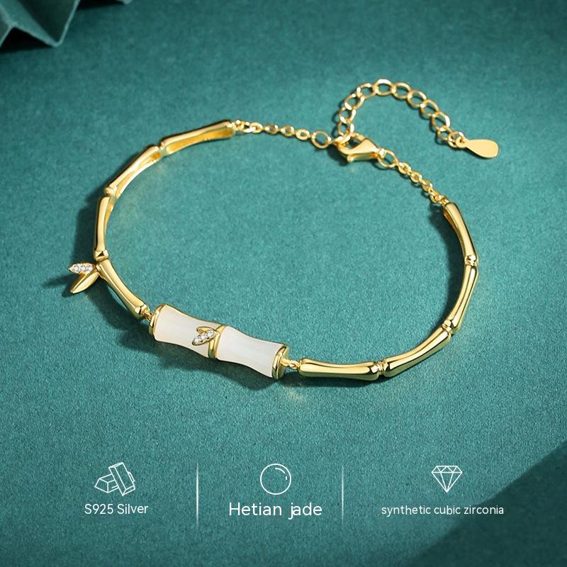 

Серебряный бамбуковый браслет s925 для женщин, украшения из нефрита Hetian