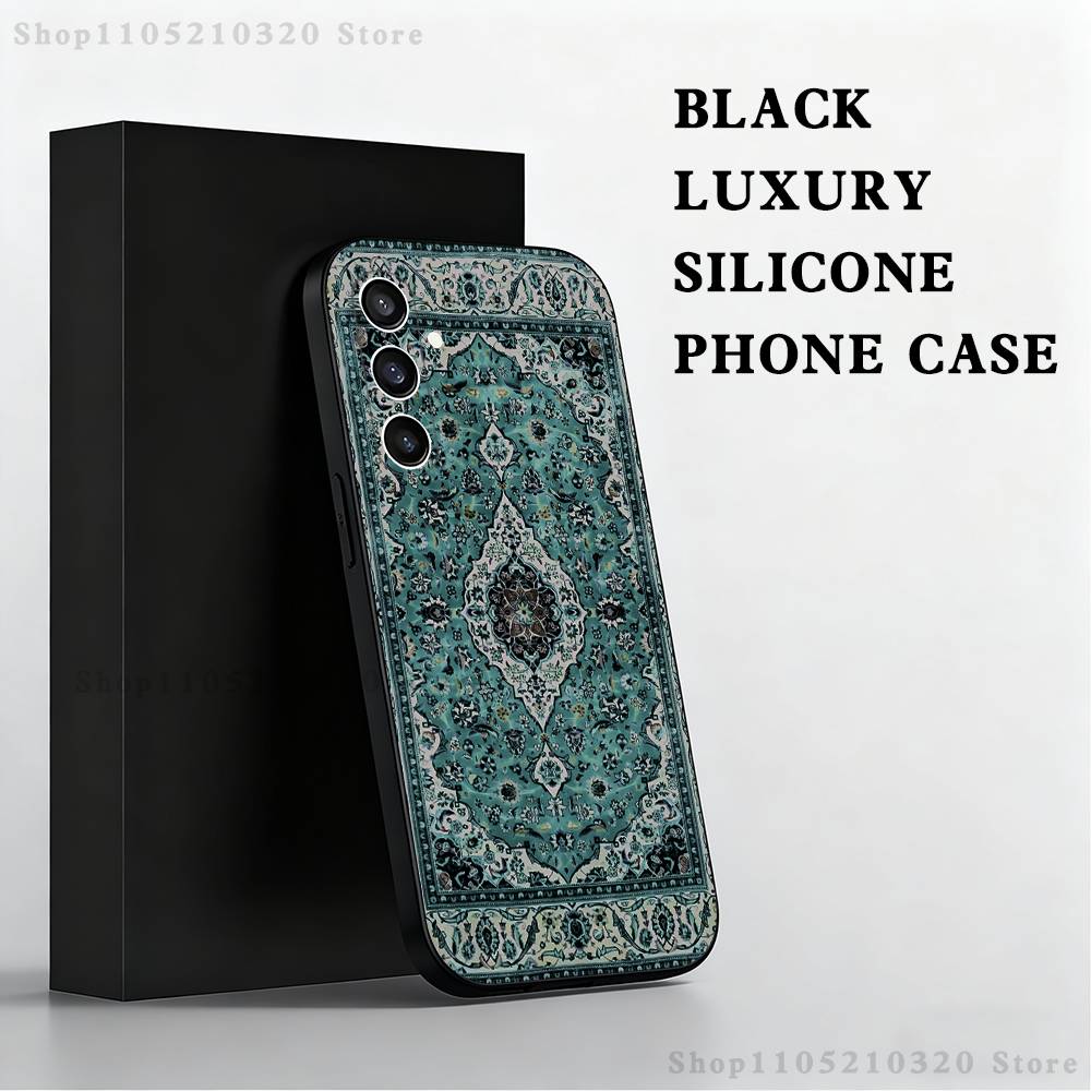 

Arab Persian Carpet Floral Phone Case For Samsung S25,S24 Ultra,S20,S30 plus,S22 plus,S23,S30 Ultra 5G Silicone Black Shell SamsungS22plus 5G