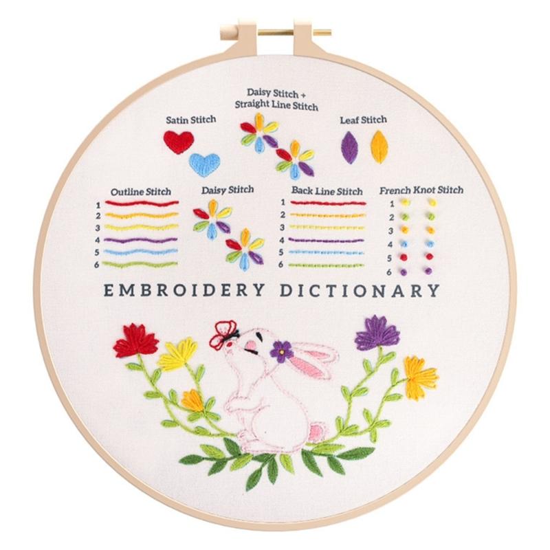 Broderi Startkit-för Nybörjare Vuxna Barn DIY Älskare Broderistygn Övningskit-med Färgtråd Instruktioner