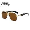 Classic Double Beam Metal Aviator Sunglasses - Retro European & American Frameless Design with UV Protection