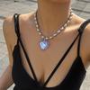 3 Colors Goth Big Love Heart Pendant Necklace for Women Trendy Punk Round Beads Chain Grunge Y2K Jewelry Accessories Steampunk