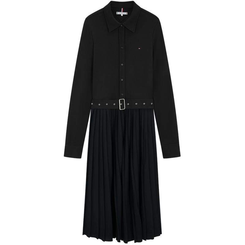 Tommy Hilfiger Elegant Knitted Spliced Waist-Defining Slimming Pleated Skirt Long Sleeve Dress Women dresses WW0WW48398