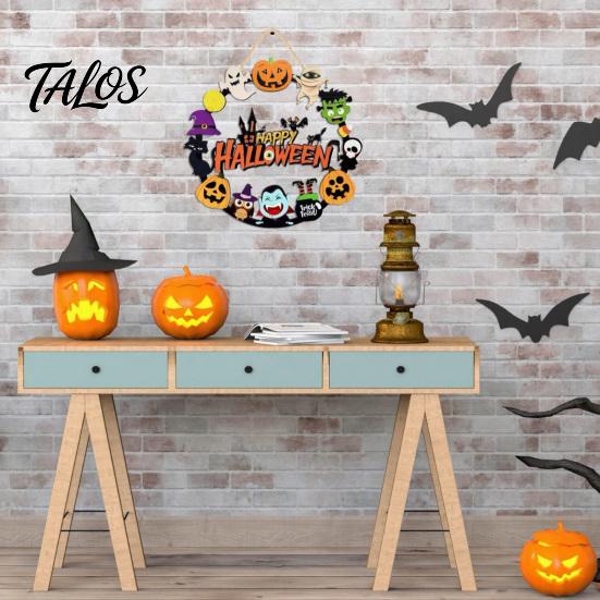 Indoor Outdoor Porch Decorations Halloween Wooden Hanging Sign, Pumpkin Ghost And Witch Elements Decor, Rustic Holiday Wall Sign Style for Front Door