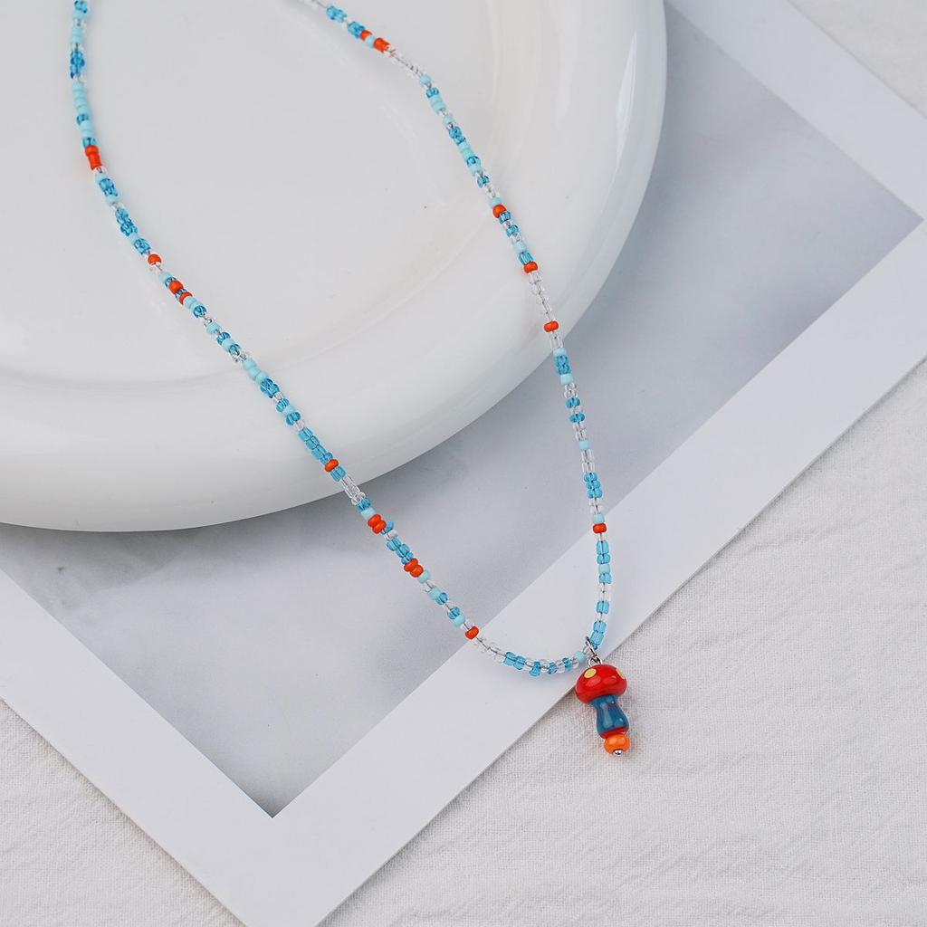 Bohemian Rice Beads Colored Beaded Ceramic Clouds Cute Fresh Necklace Neck Chain Collarbone Chain