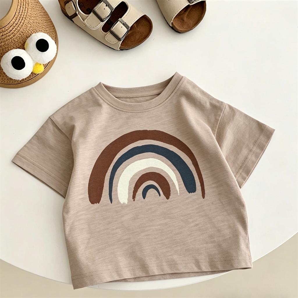 Cute Tees Children Solid Color TShirt Loose Casual Summer Clothes Round Neck Pullovers For Kids Pineapple Moon Printed TShirt