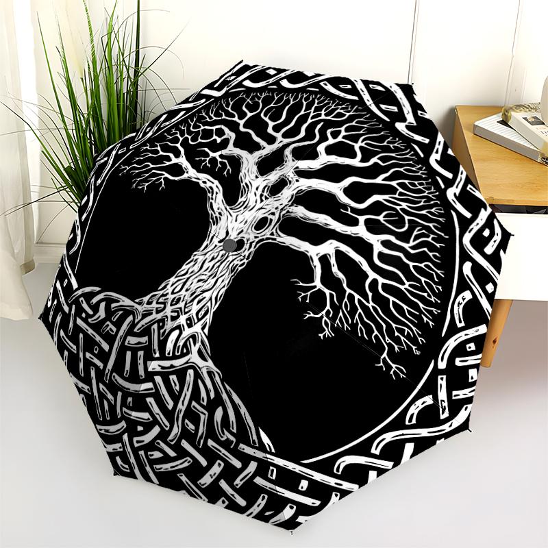 1PC Celtic Tree of Life Umbrella Portable Folding Umbrella Iron Frame Hole Bone Structure Outdoor Home Umbrella A15