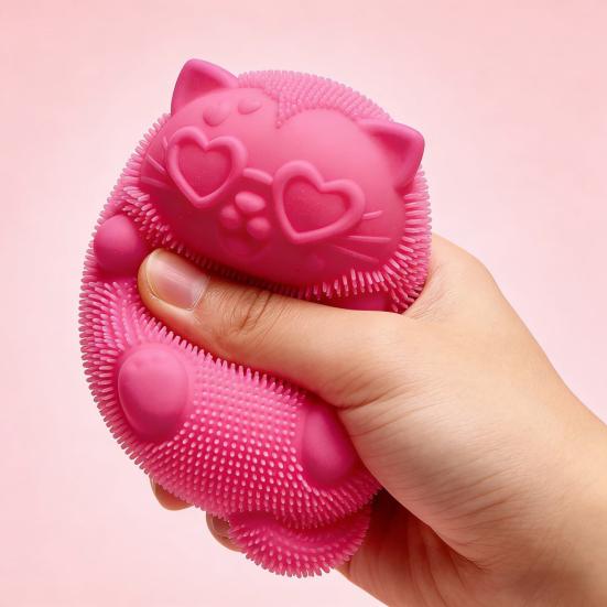 Mini Fuzz Cat Squeeze Toy Stress Relief Fuzzy Ball Fidget Toy Focus Aid Relaxation Anxiety Relieving Office Desk Toy