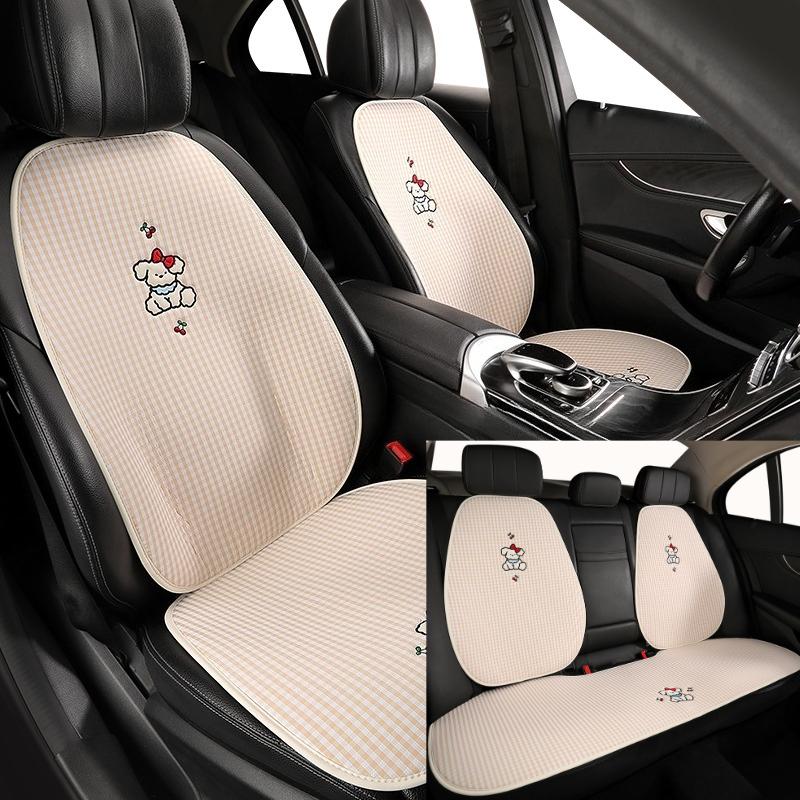 Adorable Cartoon Puppy Car Seat Pad - Exquisite Embroidery, Ultra-Soft & Comfortable, No-Tie Installation, Fits 95% of Car Seats