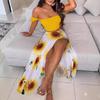 2024 European & American Summer Slim-Fit Strapless Bohemian Mid-Length Vintage Print Dress Set