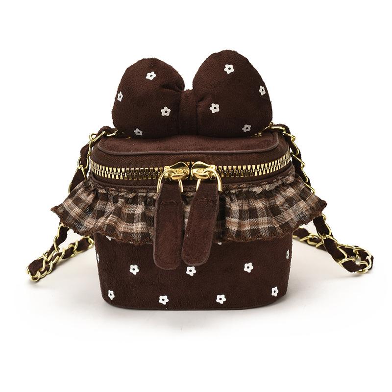 Bows and Checks Lace Trim Girls' and Boys' Box Bag, Mini Polka Dot Child Chain Crossbody Bag