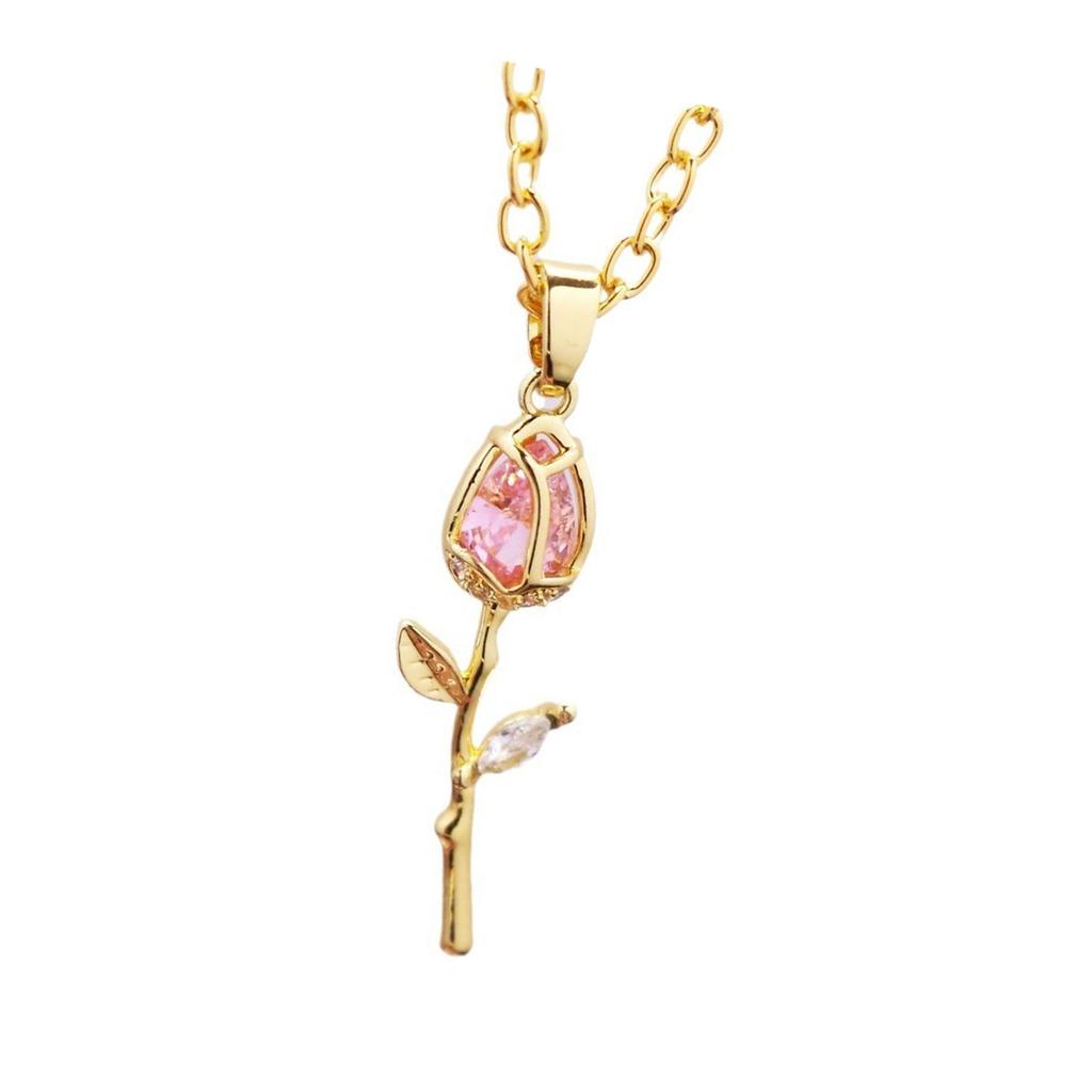 Elegant Tulips Pendant Necklace Gold Crystals Floral Jewelry Statement Pieces for Women Romance Wedding Accessory