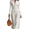 New Solid Cotton Blend Slim Fit Casual Long Sleeve Set for Women
