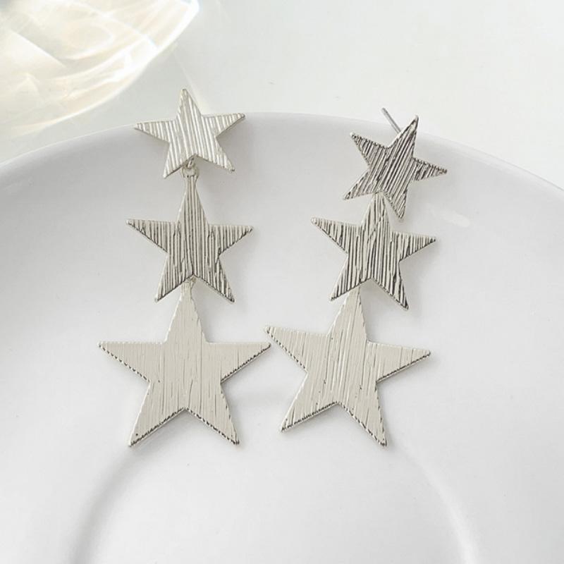 

Exaggerated Three-layers Stars Women s Dangle Earrings Uneven Metal Star Pendants Long Hanging Earrings for Ladies Ear Zircon