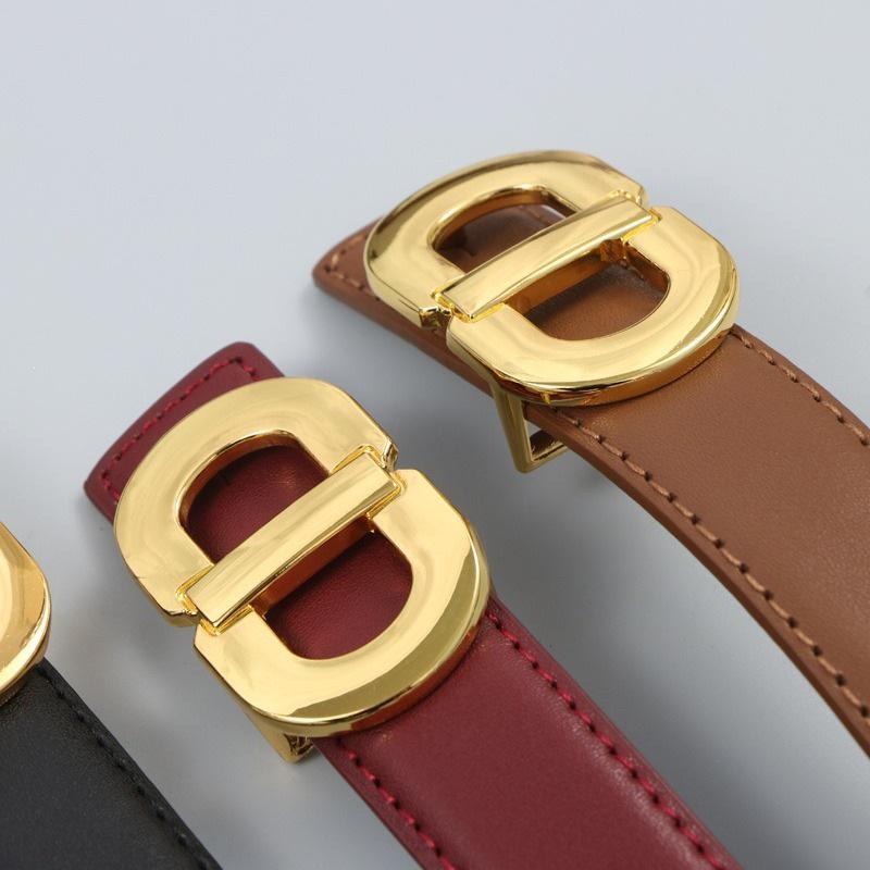 Genuine Leather Cowhide Belt with Retro CD Buckle for Women