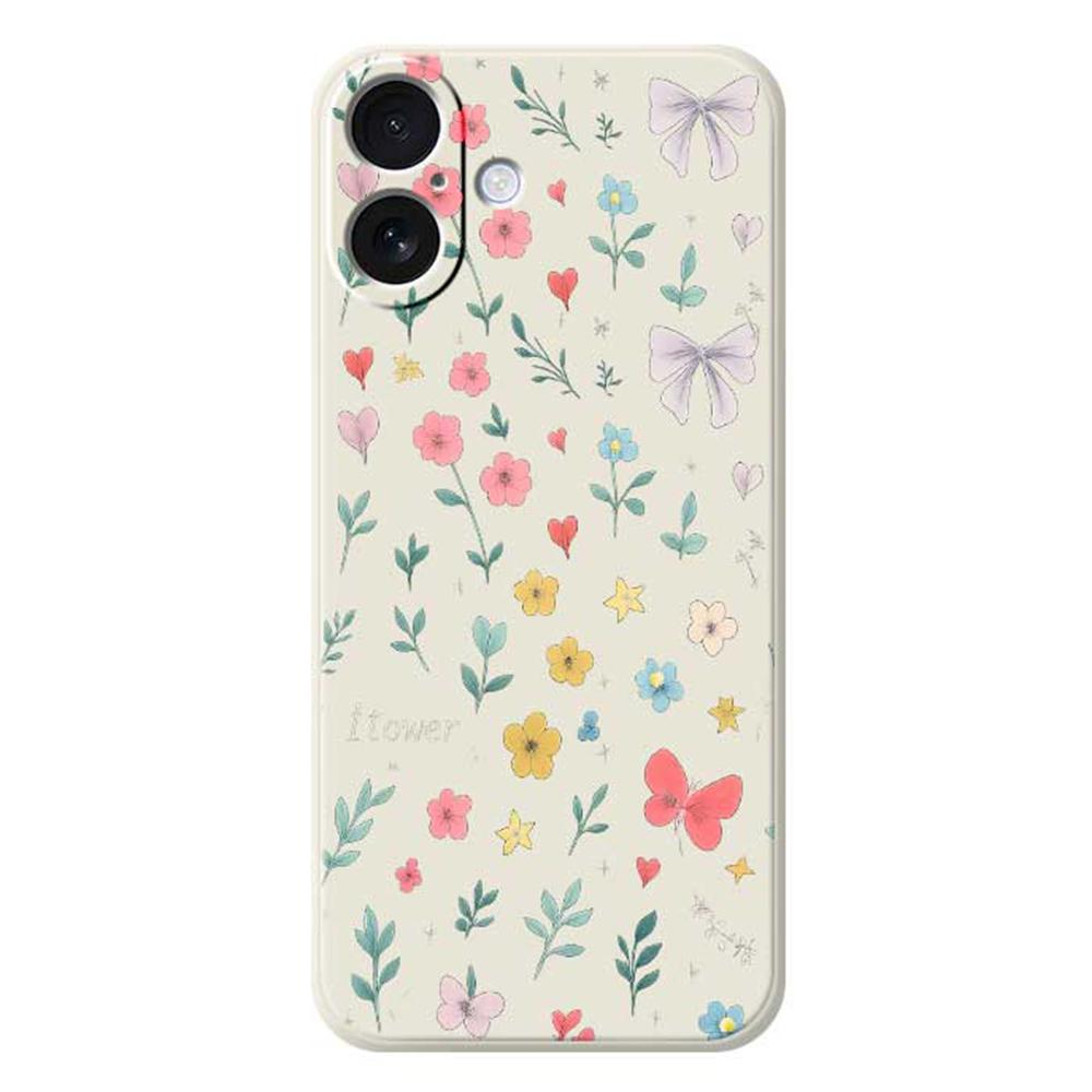 

For iPhone 17 Case Floral Bow Pattern Printing Straight Edge TPU Phone Back Cover Beige