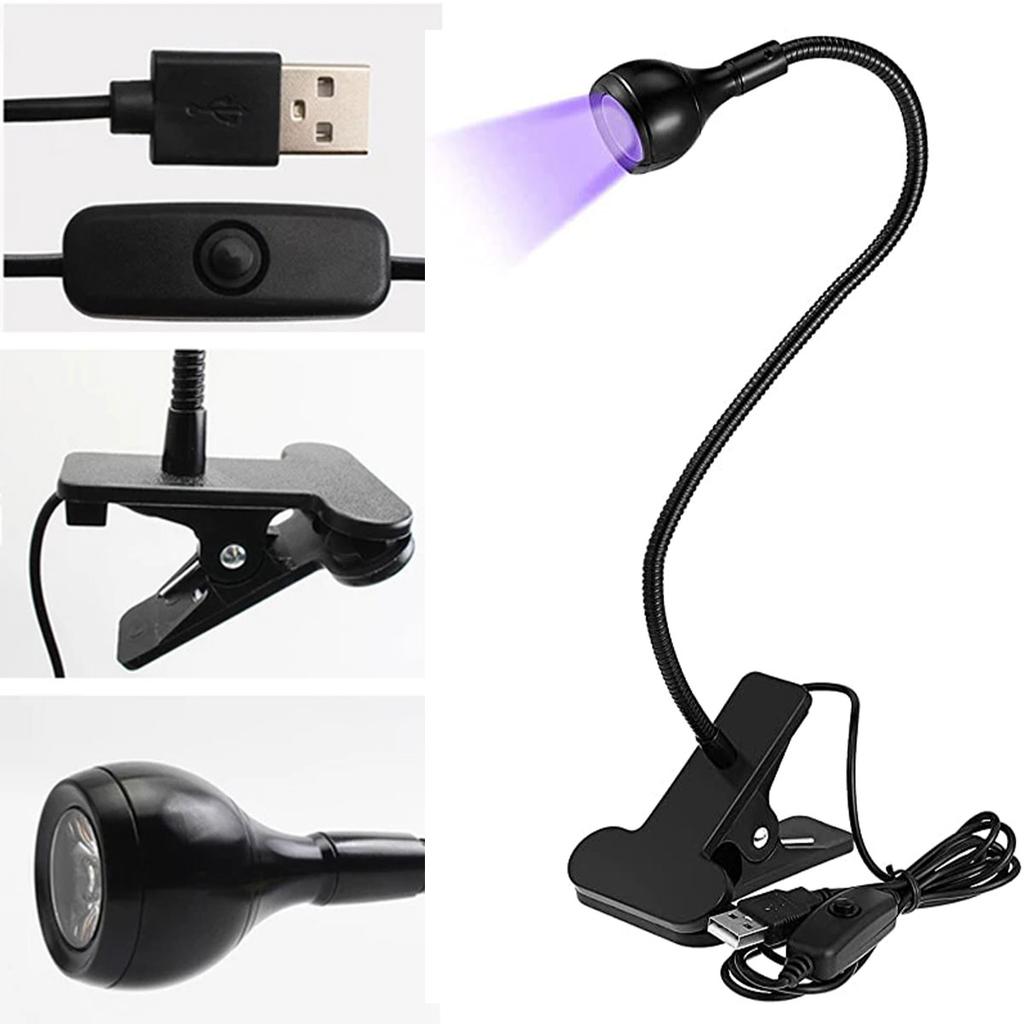 3W LED Ultraviolet Light 4 Dimmable Brightness Desk Lamp Flexible Gooseneck Light USB-powered UV Gel Curing Lamp for Fluorescent