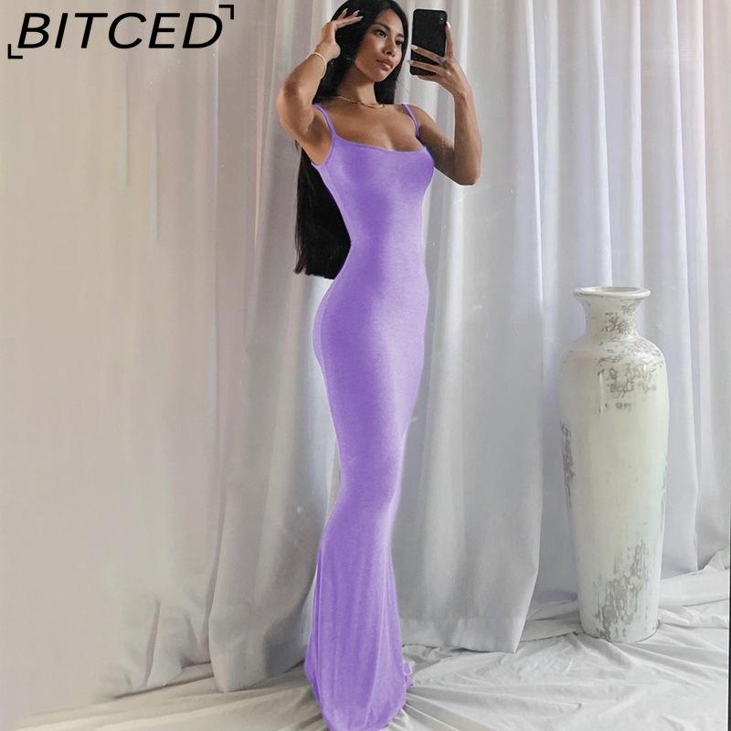 BITCED Solid-colour Women's Dress Fitted Peach-shaped Bottom Strapless Long Fishtail Dress
