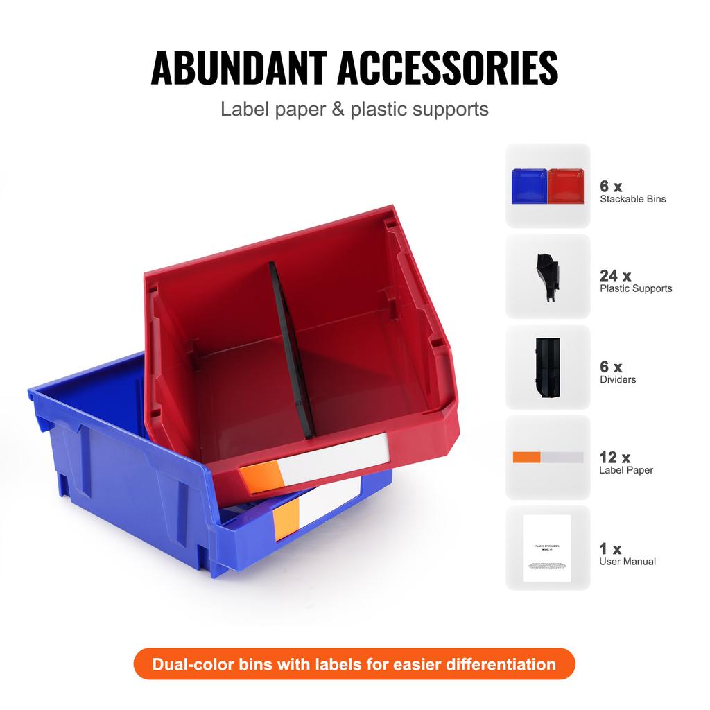 SucceBuy 6pcs Garage Storage Bin Hanging Stackable Wall Mounted Organizer Bin Stacking Containers for Closet Kitchen Office