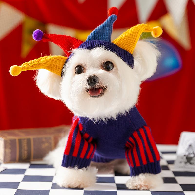 Circus Series Dog Clothes Autumn and Winter Warm Funny Hairball Knitted Sweater Than Bear Small Dog Pet Clothing