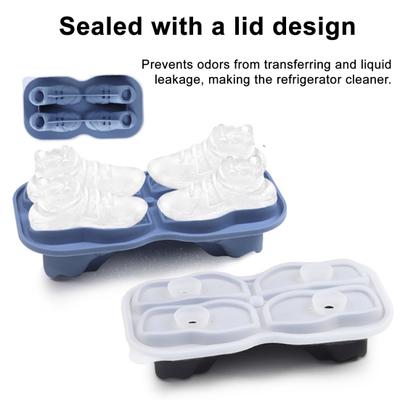 Eiswürfelform Lebensmittelqualität Silikonform mit Deckel 4 Fächer Einfaches Lösen Schuhform Kreativer Eiswürfelbereiter für Zuhause Bar
