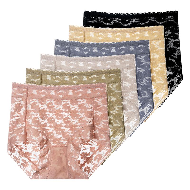 6Pcs Women Lace Underwear High Waist Seamless Sexy Panties Breathable Briefs M