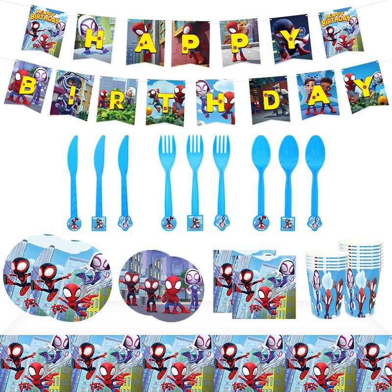 Hot-Selling Spider-Man & Friends Disposable Plate Set with Balloon Decorations for Parties